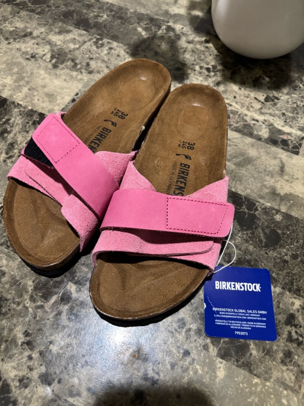 Birkenstock Oita  Pink Suede Single-Strap Slide Sandals - Picture 2 of 9